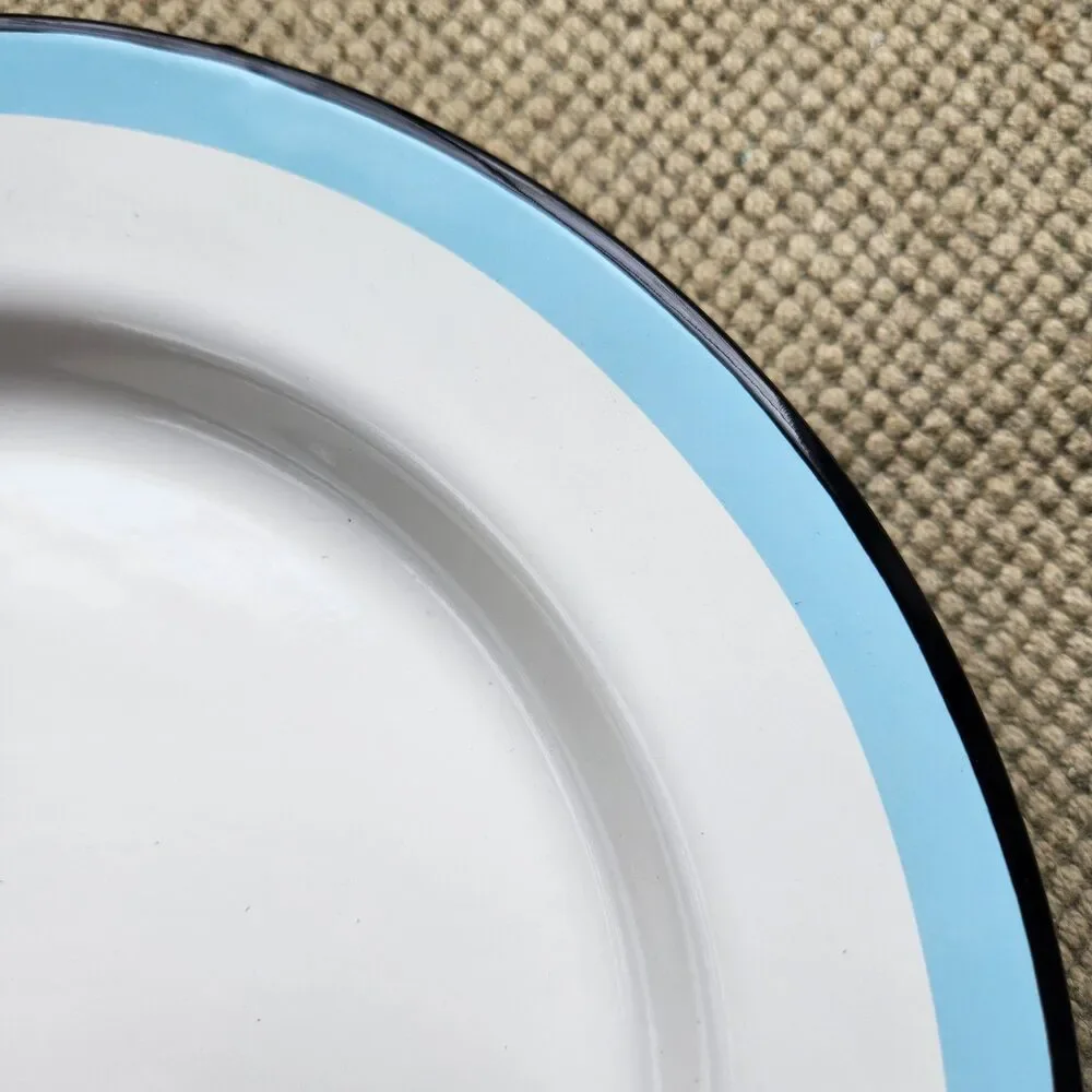 4 Hearth & Hand Magnolia Porcelain Enamel Round Dinner Plates Black Blue Trim